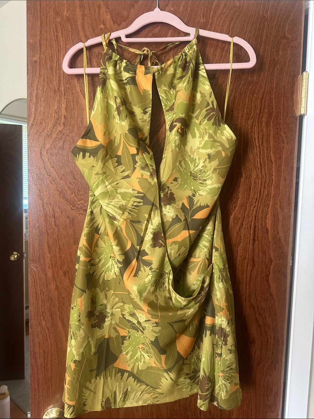 Vici Olive & Mustard Floral Halter Mini Dress
